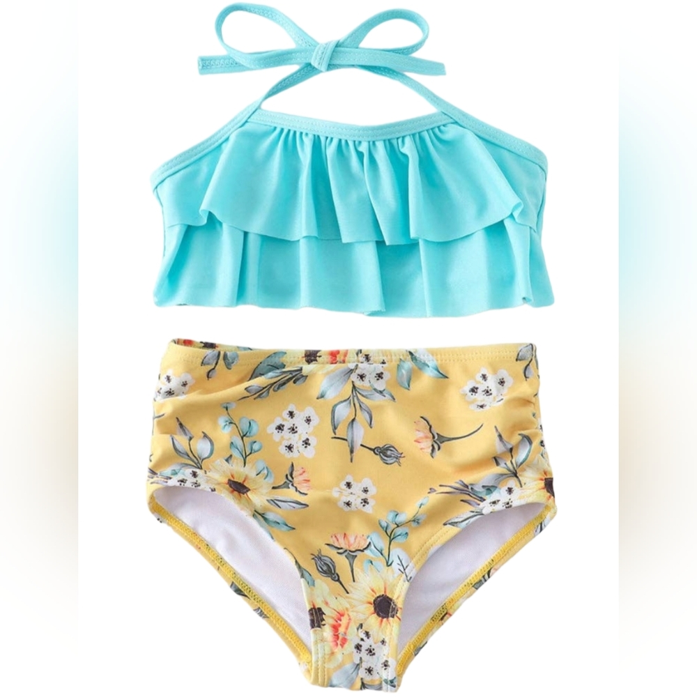 Blue Floral Ruffle 2 pc swimsuit